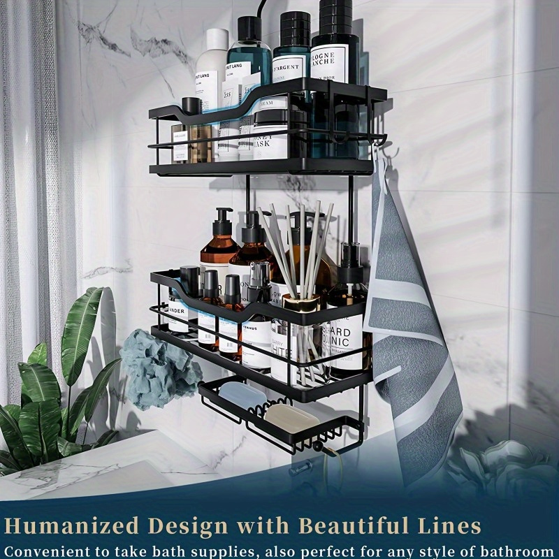 Rustproof And Waterproof Hanging Shower Caddy With 10 Hooks - 3 Layers  Bathroom Storage Rack Shelf For Over Shower Head - Temu