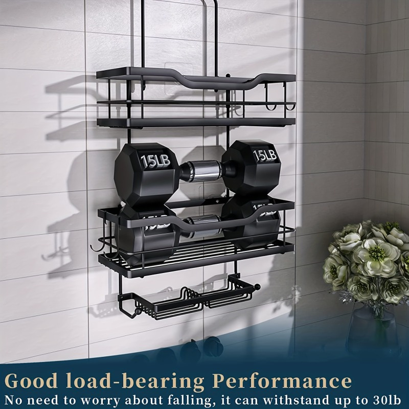Rustproof And Waterproof Hanging Shower Caddy With 10 Hooks - 3 Layers  Bathroom Storage Rack Shelf For Over Shower Head - Temu