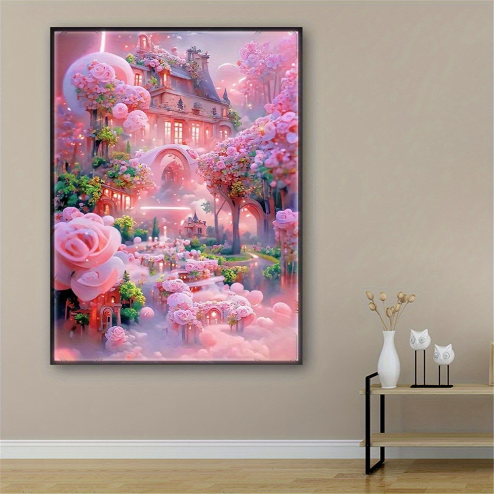 Full Square Diamond Canvas Fantasy Rose Flower Home Wall - Temu