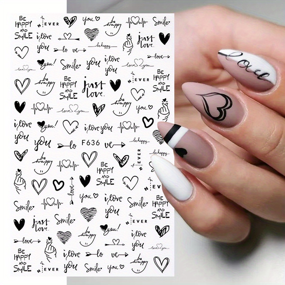 Valentine's Day Nail Stickers 3d Self Adhesive Heart Design - Temu