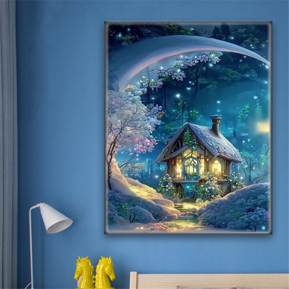 1pc 11.8x15.7in Full Round Diamond Canvas Fantasy House Home Wall Decor 5D  Diamond Painting Kits Christmas Decoration