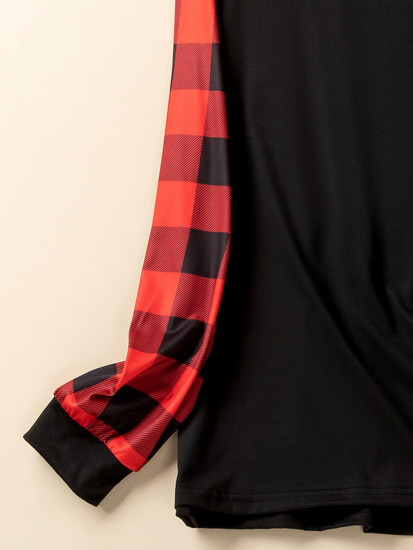 Cat Print Raglan Sleeve Top & Plaid Pants Lounge Set