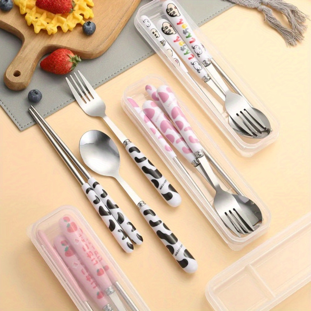 Portable Travel Cutlery Set With Case Stainless Steel Fork Spoon Knife  Chopsticks Sets Tableware for Camping