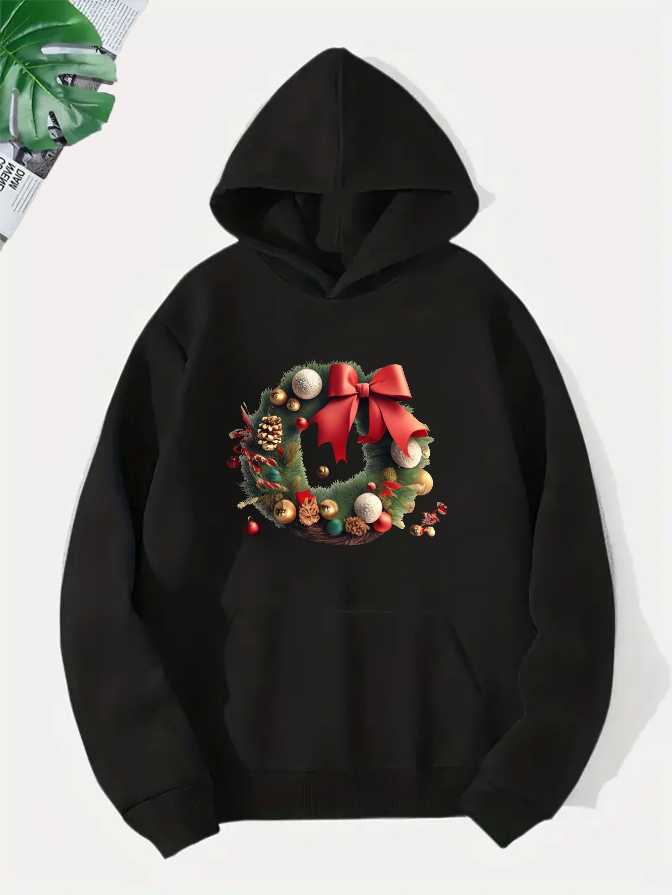 Christmas Wreath Print Hoodie, Cool Hoodies For Men, Men's Casual