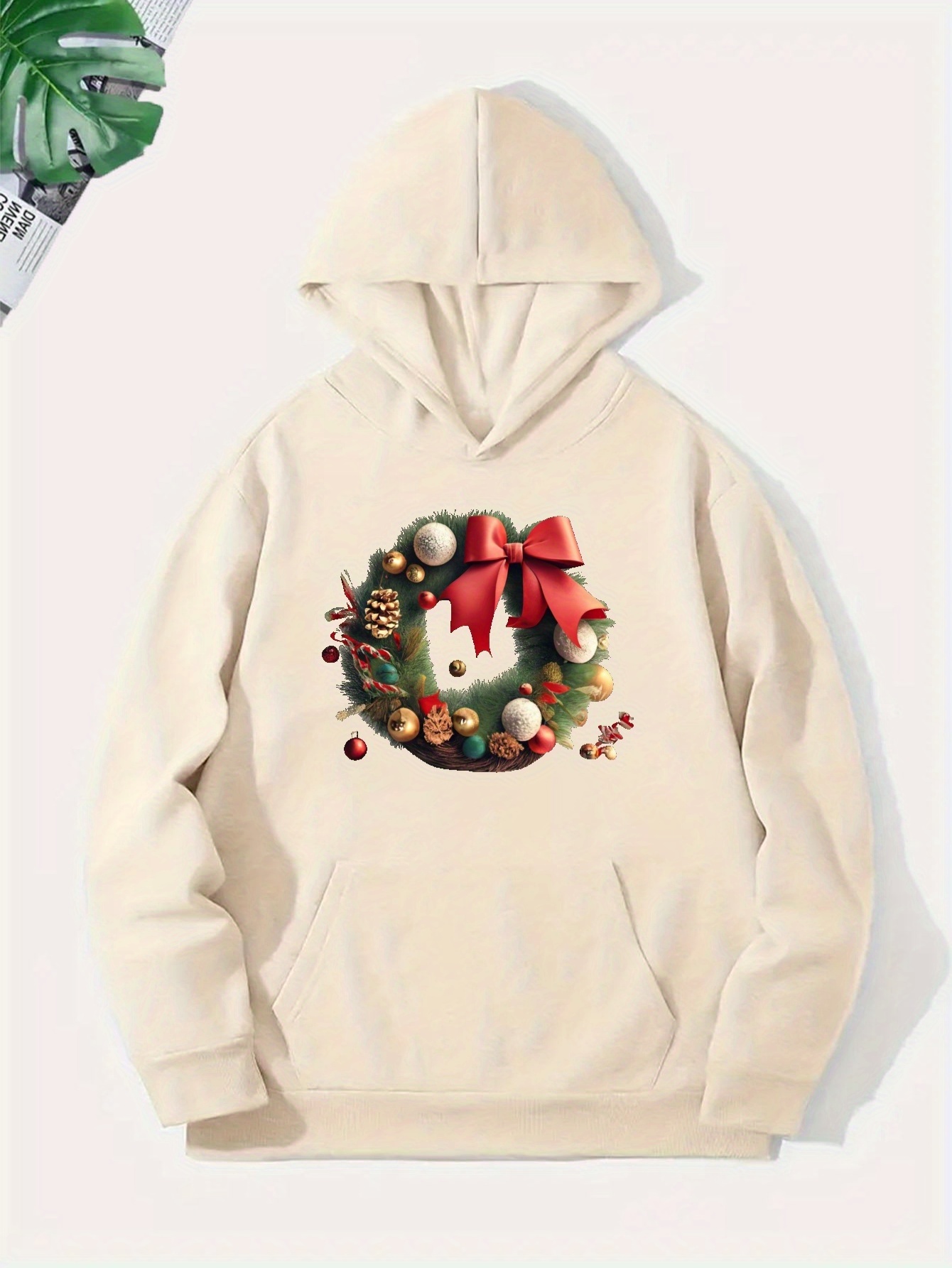 Christmas Wreath Print Hoodie, Cool Hoodies For Men, Men's Casual