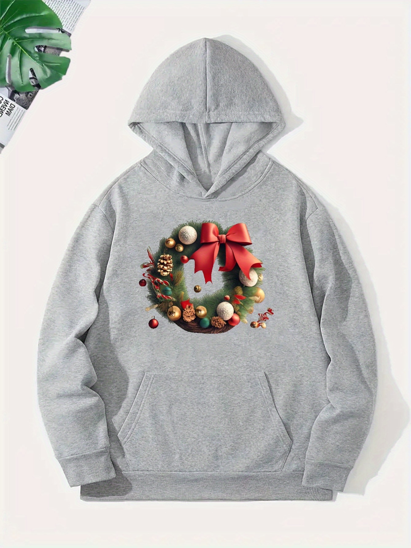 Christmas Wreath Print Hoodie, Cool Hoodies For Men, Men's Casual