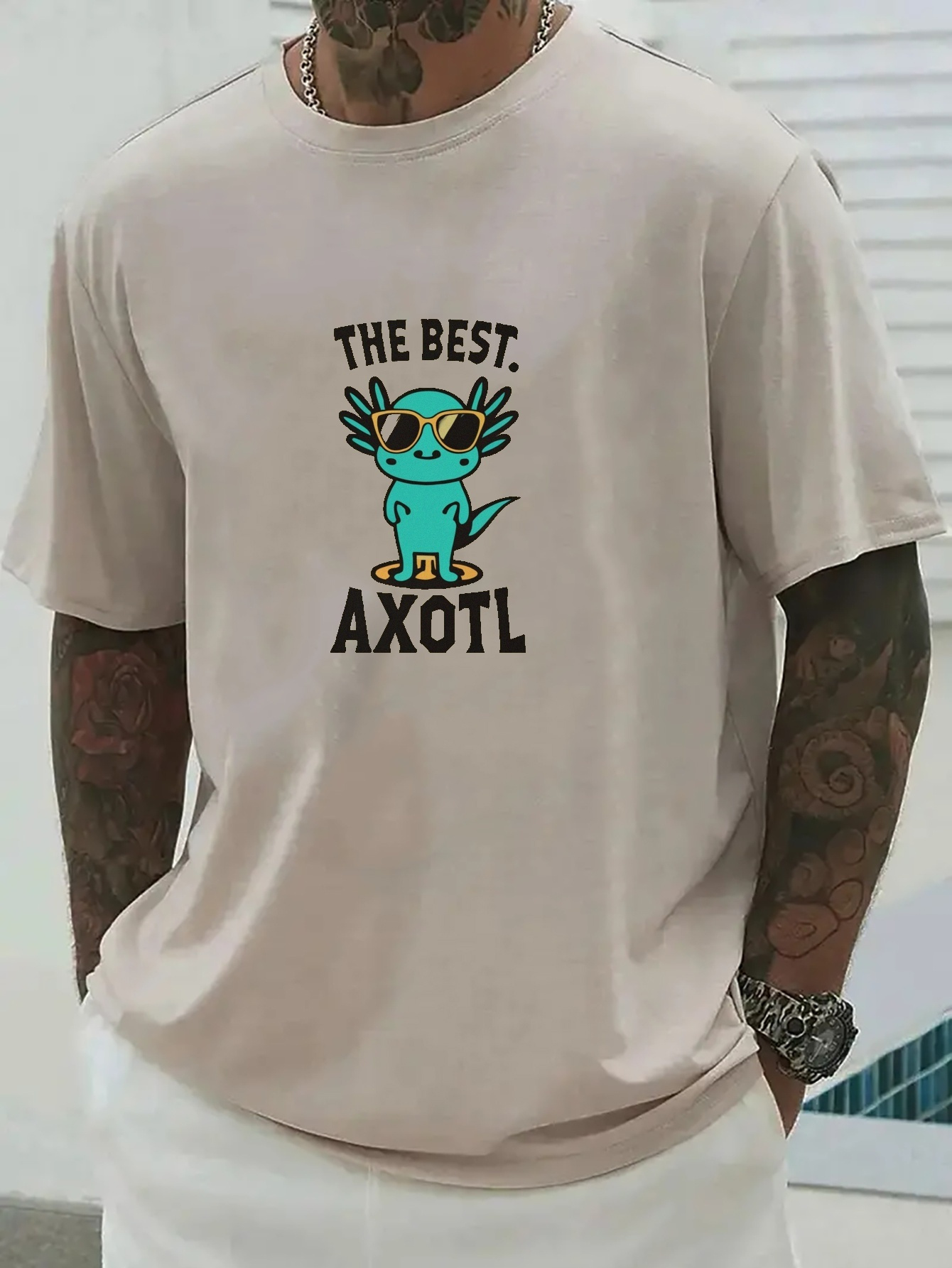 Camiseta de gola redonda com estampa de desenho animado Axolotl