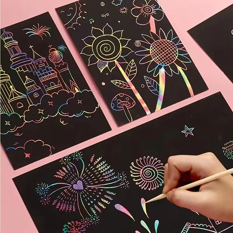 Rainbow Scratch Notebook Drawing Paper - Black Scratch off Art Crafts  Supplies C