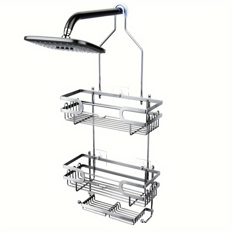 3 TIER Chrome Shower Caddy Organiser Hanging Hook Shelf Basket