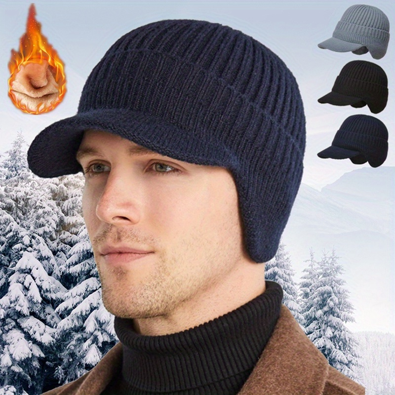 Orejeras de invierno, orejeras de lana tejidas para hombres y