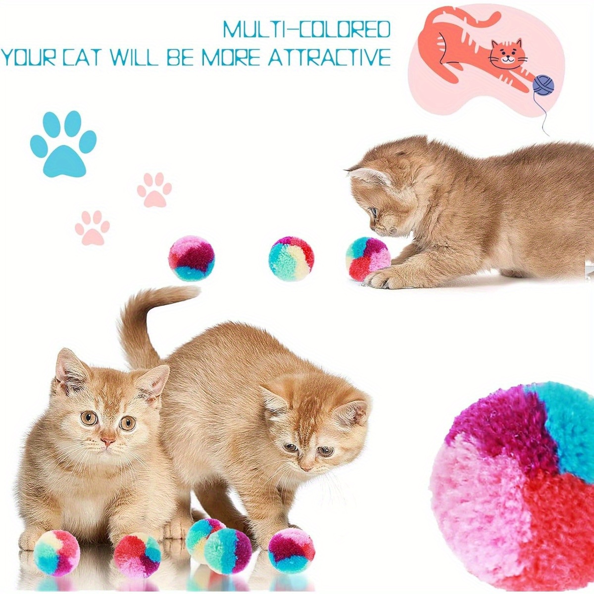Soft Pom Pom Balls For Kittens Plush Toy Balls For Training - Temu