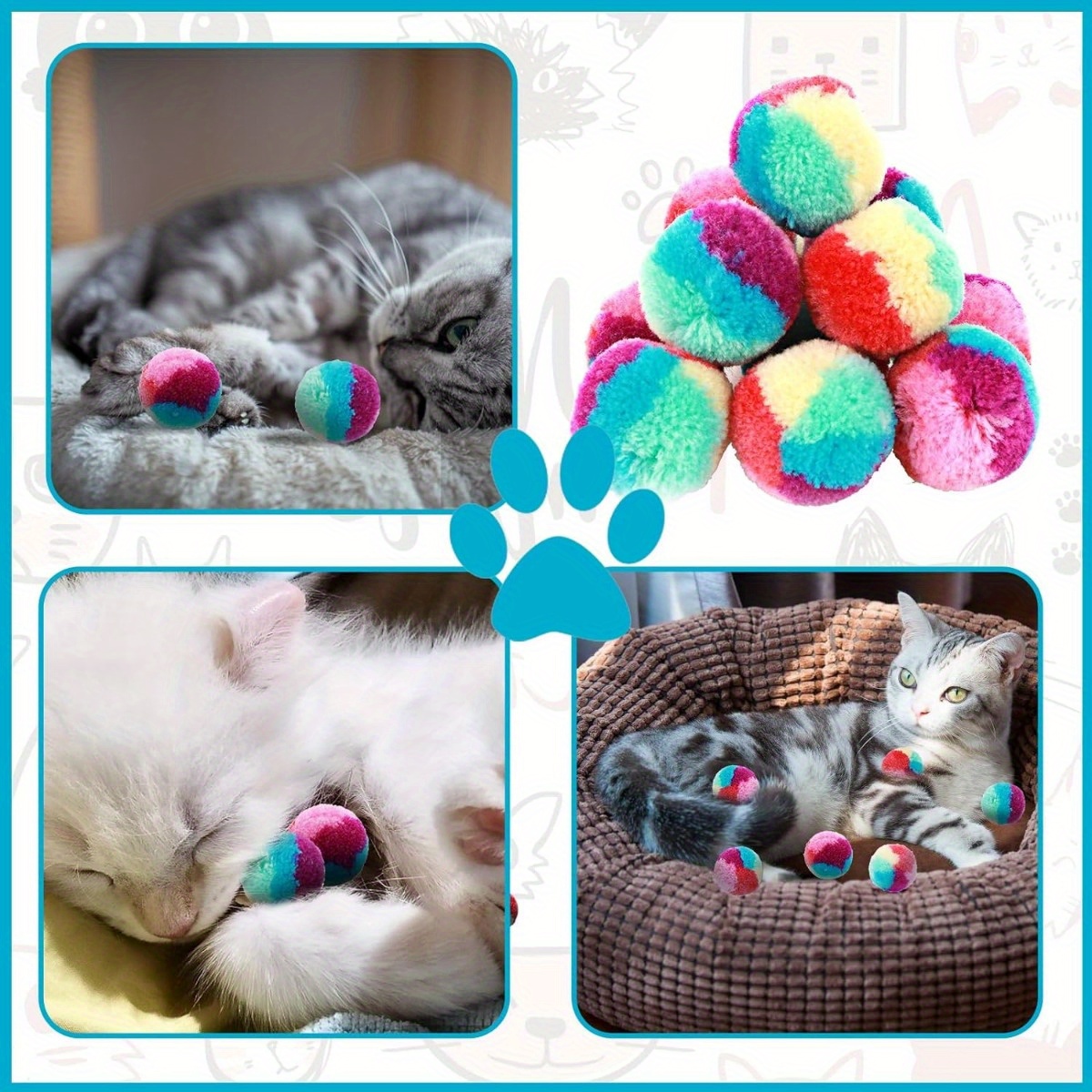 Cat Pom Pom Balls Toys Fuzzy Cat Toy Balls Plush Pets Ball - Temu