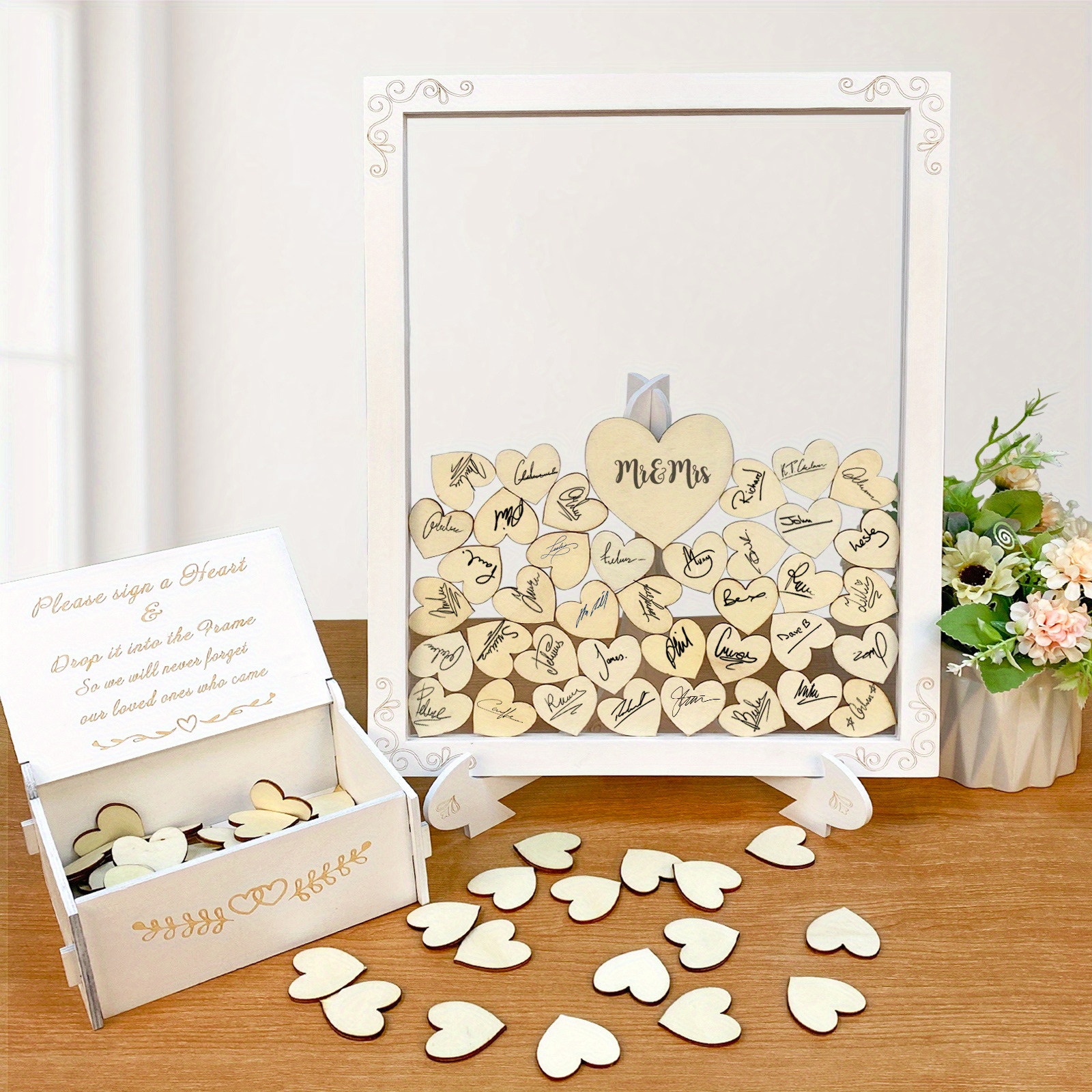 Alternative Wedding Guest Book, Wooden Hearts Guest Book Frame