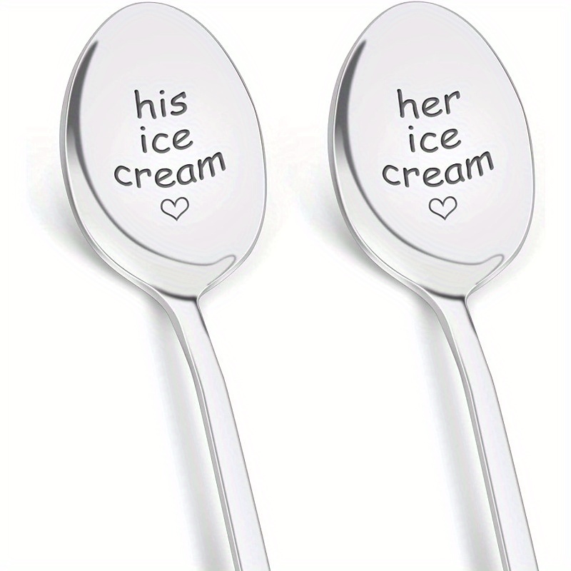 2 pcs Stainless Steel Ice Cream Spoons - Perfect Couple Gifts for Him and  Her - Birthday, Wedding, Anniversary, and Engagement Gifts
