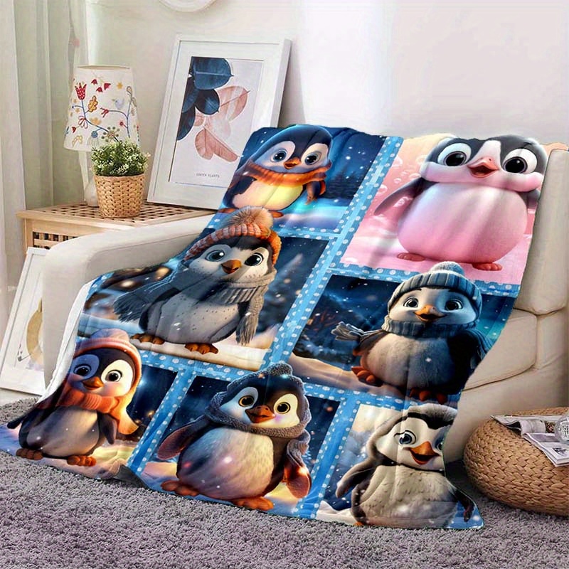 TEMU 1 Stück Dünne 3D-Cartoon-Pinguin-Decke, Leichter Flanell-Überwurf Für Sofa, Bett, Reisen, Camping, Wohnzimmer, Büro, Couch, Stuhl Und Bett,