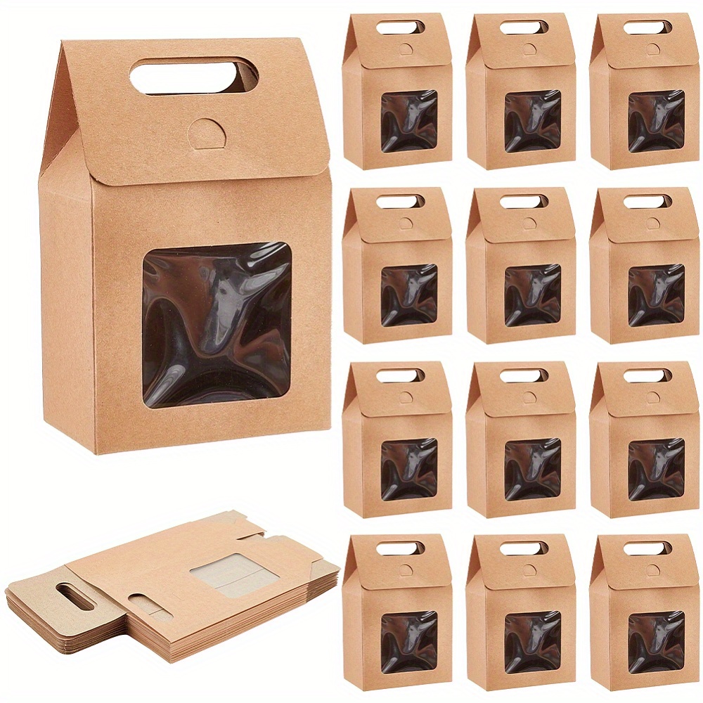 

24pcs Kraft Paper Gift Box Folding Box With Window And Die Cut Grip Hole Rectangle Tan Small Business Supplies Finish Products: 9.9x5.8x15.2cm