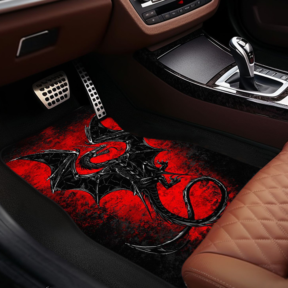 

1pc/2pcs/4pcs Red Dragon Printed Car Floor Mats, Front & Rear Protector Floor Pads, Auto Interior Accessories, Suited For Auto, Sedan, Suv, Van