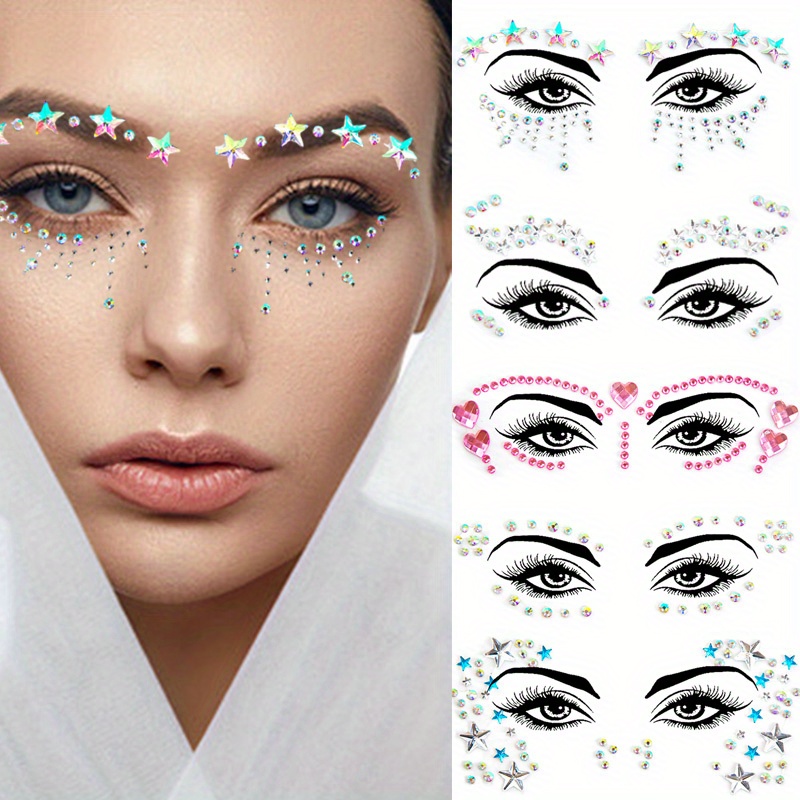 Shiny Rhinestones Makeup Face Jewelry Tattoo 3D Diamond Eyebrow Sticker