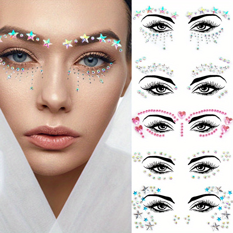 Boho Glitter Rhinestone 3D Crystal Face Eye Stickers Bohemia