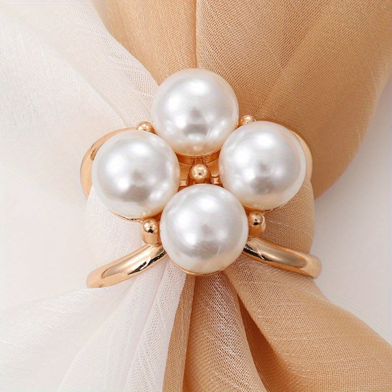 1PC Elegant Faux Pearl Floral Scarf Ring Clip For Women Brooch