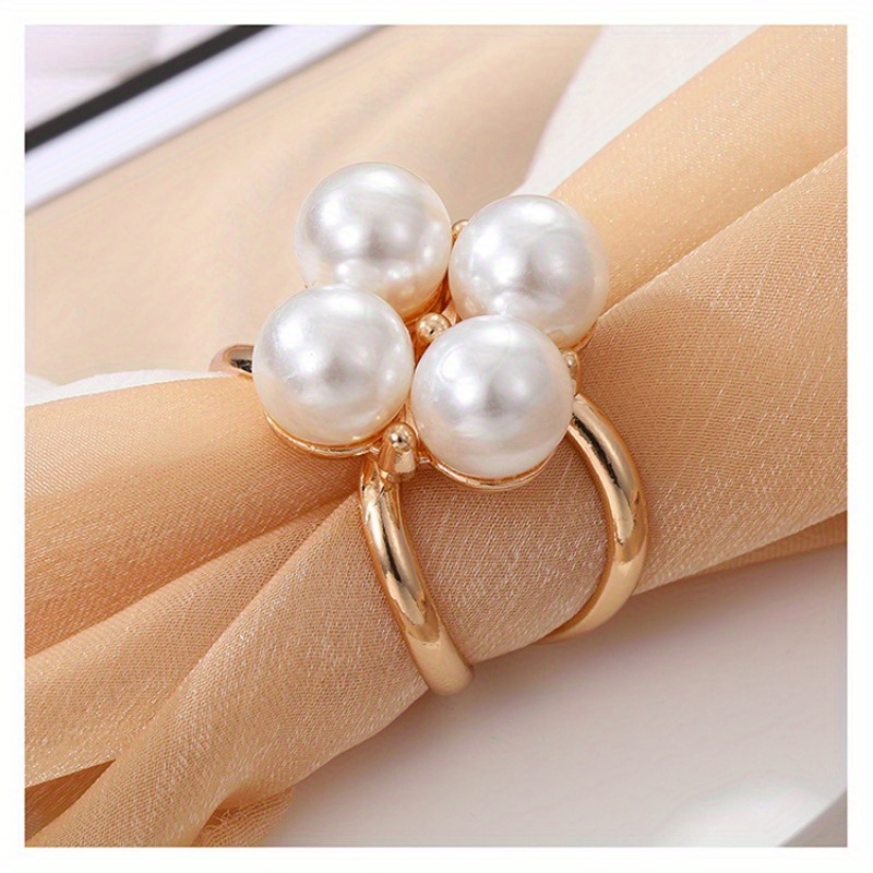 1pc Elegant Faux Pearl Floral Scarf Ring Clip for Women Brooch Rings Buckle Clothing Decoration Accessories,Temu