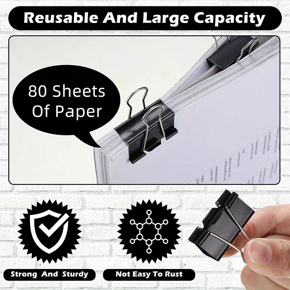 Large Binder For Office Paper Clip Black Clip Office - Temu