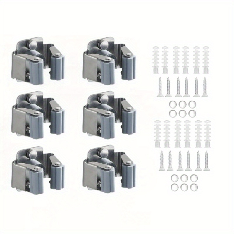 Image of 3/6pcs Mop And Broom Holder Wall Mount Heavy Duty Stainless Steel Wall Mounted Broom Organizer Laundry Room Home Garden Storage And Organization Rack
