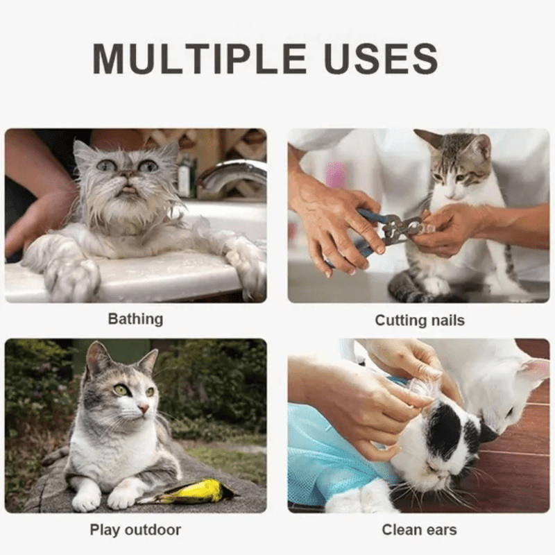 1  bathing bag   clean and comfortable prevents scratching easy and quick design suitable for kittens and   cats pet grooming accessory soft fabric material secure drawstring closure Product details 6