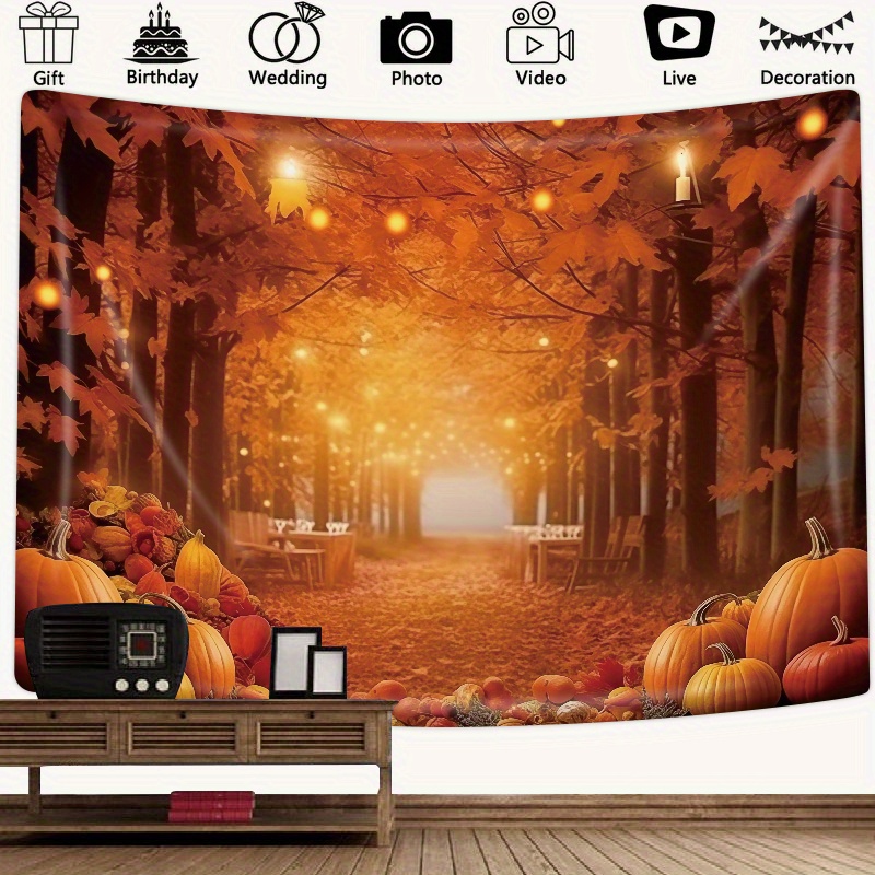 1pc Cute Forest Harvest Autumn Pumpkin Decor Tapestry For Living Room  Bedroom Home House Decor Aesthetic Decor Wall Art Polyester Fabric Tapestry  For