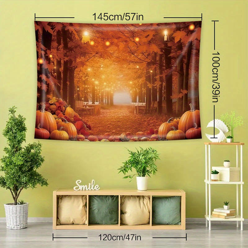 1pc Cute Forest Harvest Autumn Pumpkin Decor Tapestry For Living Room  Bedroom Home House Decor Aesthetic Decor Wall Art Polyester Fabric Tapestry  For