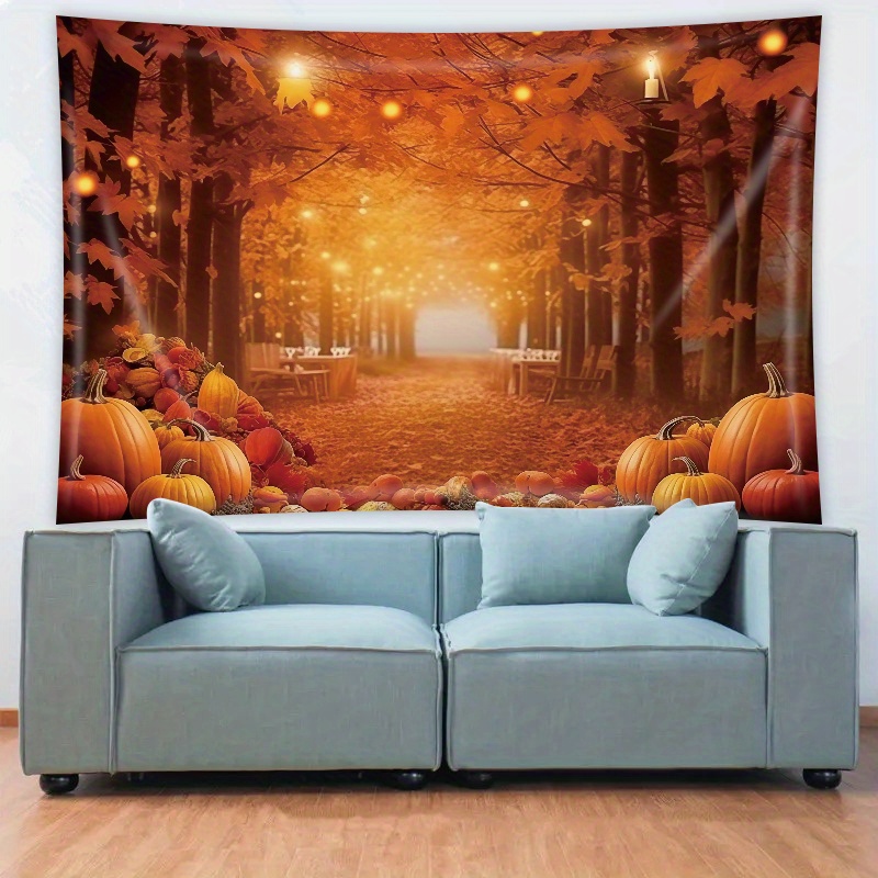 1pc Cute Forest Harvest Autumn Pumpkin Decor Tapestry For Living Room  Bedroom Home House Decor Aesthetic Decor Wall Art Polyester Fabric Tapestry  For