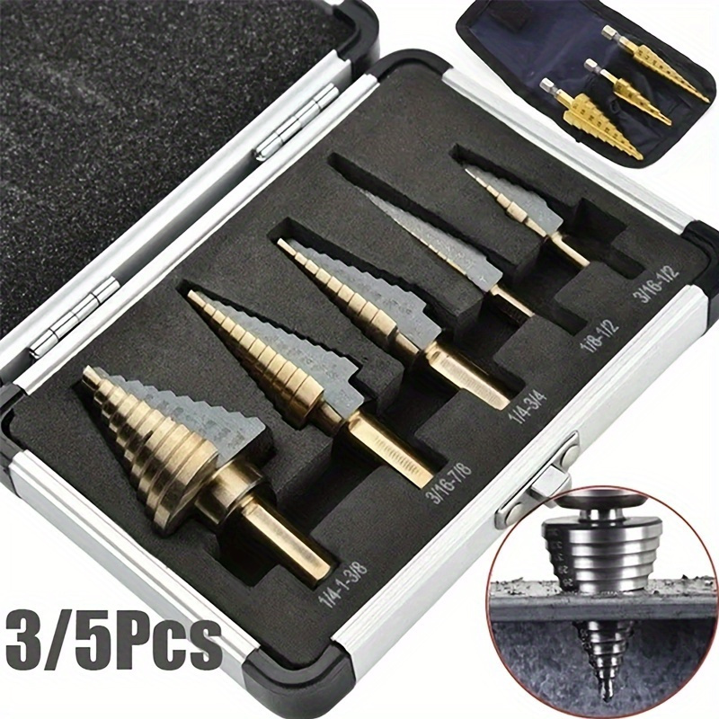 

5pcs Hss Cobalt Step Drill Bit Set With Aluminum Case, For Drilling Metal Wood