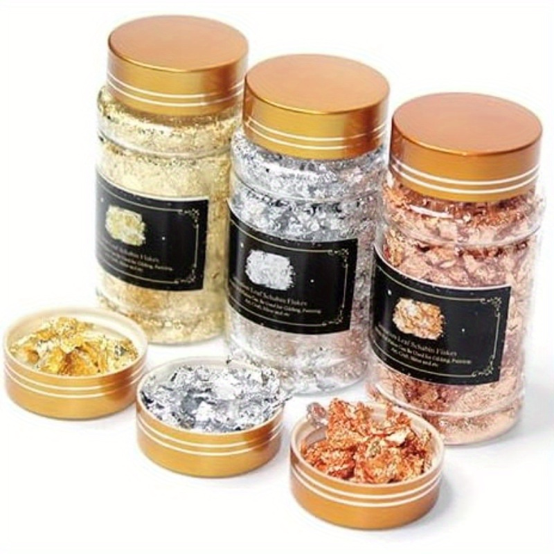 Gold Foil Flakes, Bottled Gold Foil Paper, Leaf Flakes for Cupcake, Cakes,  Chocolates, Nails Painting 