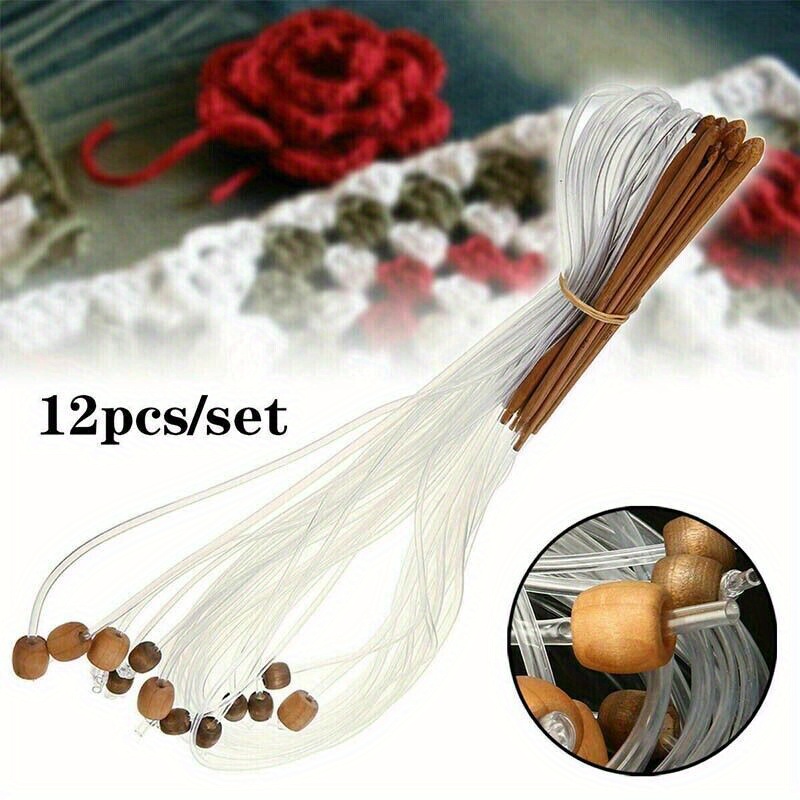 12pcs Afghan Tunisian Crochet Hooks Set 1.2m/48inch Bamboo Knitting Needles  With Plastic Cable