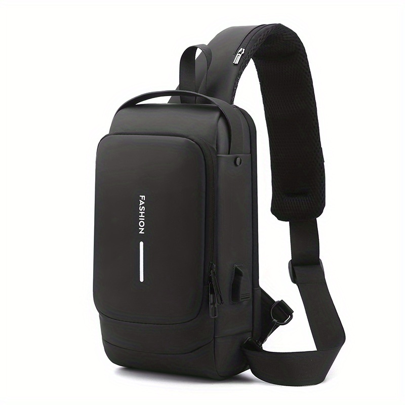 TEMU Mochila De Pecho Para Techwear, Bandolera Para Hombre Con Puerto De Carga USB, Bolso De Viaje Para A Día, Bolsos De Inclinados Ajustables.