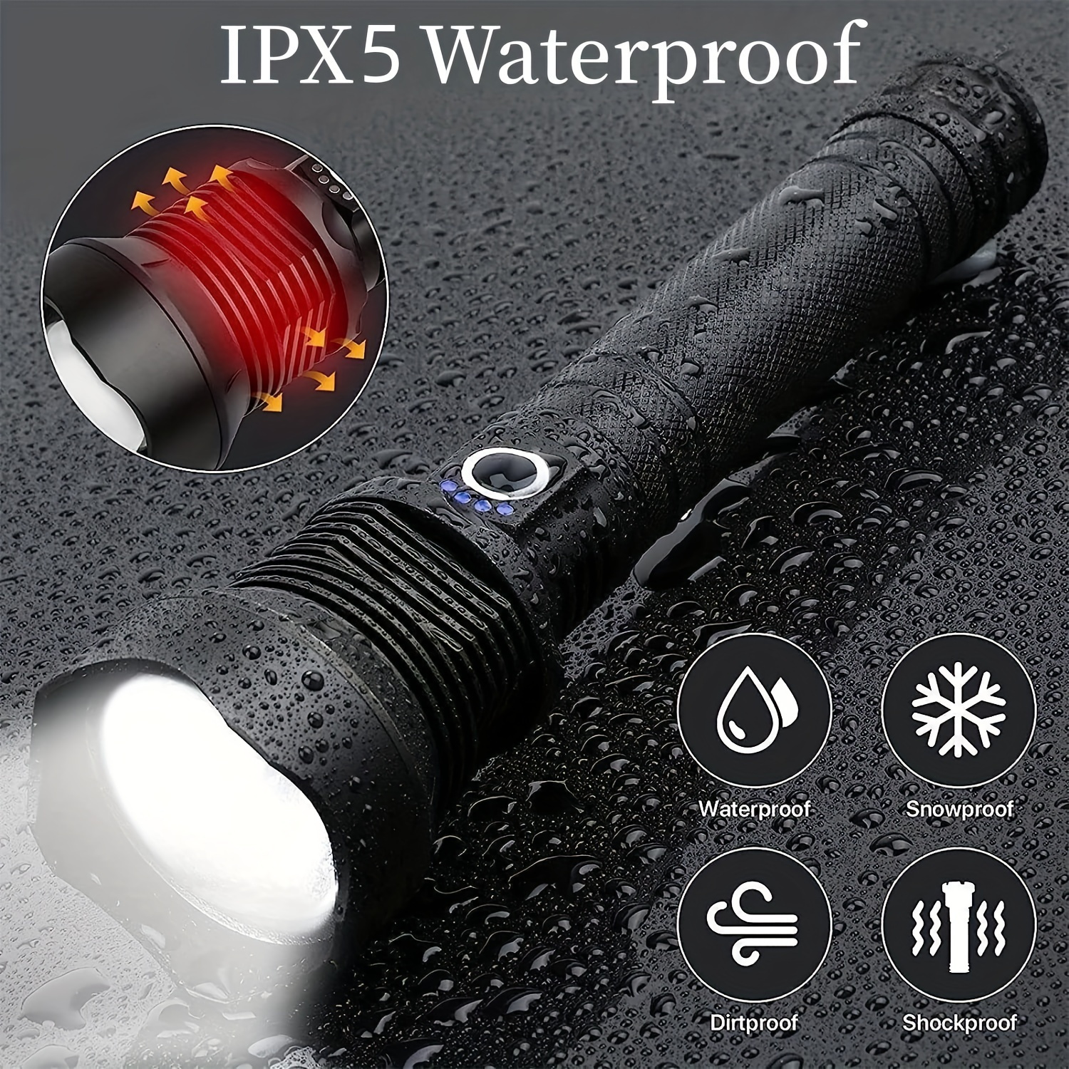 1pc Tactical Flashlight With Zoomable Lens Waterproof Rechargeable