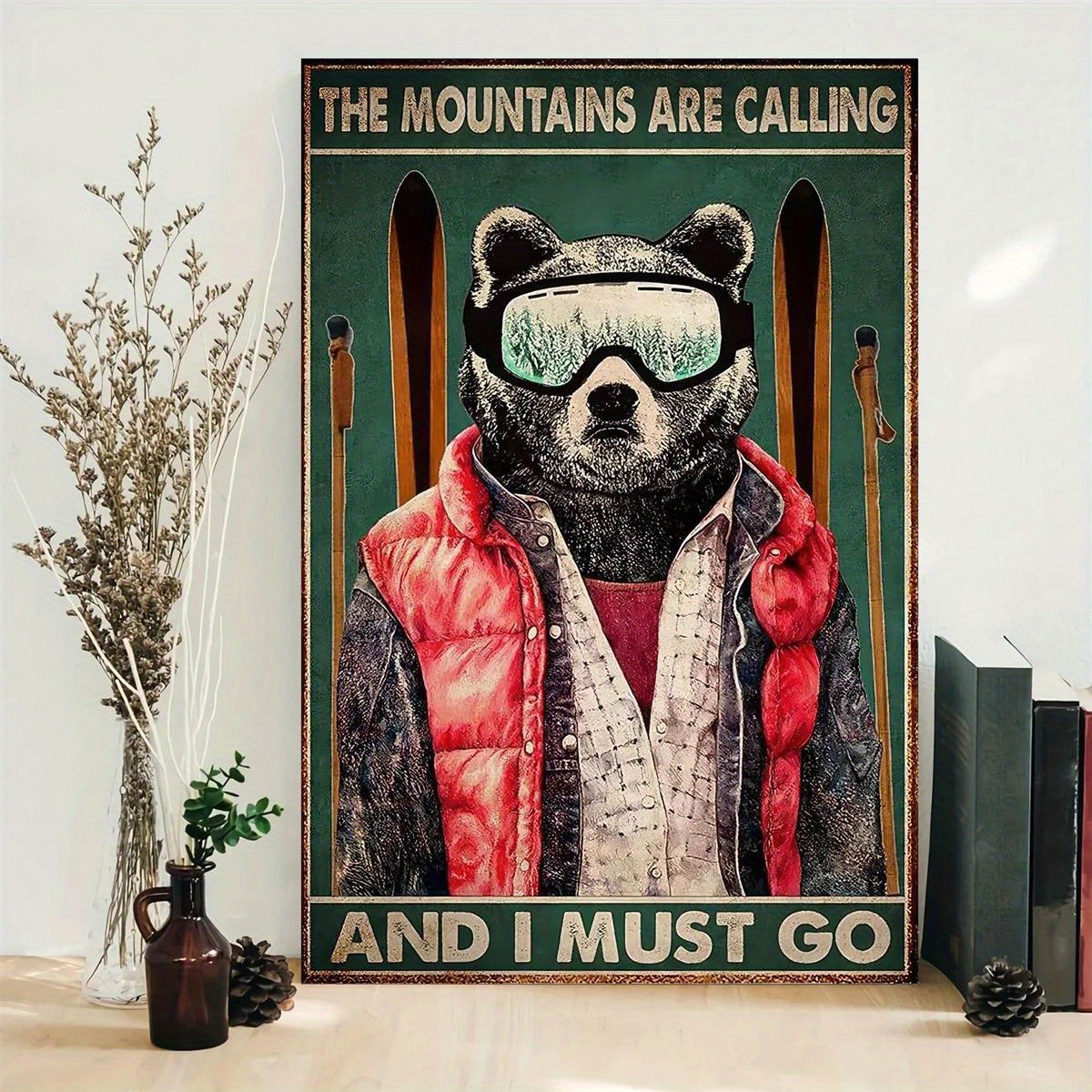 1pc Canvas Painting, Bear Skiing Art, The Mountains Are Calling, And I Must  Go, Skiing Lover Gift, Skiing Wall Decor, Skiing Bear Decor, Also Good For