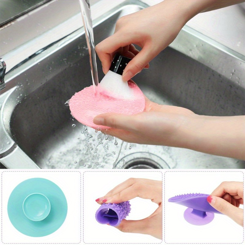 Brush Cleaning Mat, Silicone Makeup Cleaning Brush Scrubber Mat Portable  Washing Tool Cosmetic Brush Cleaner with Suction Cup for Valentines Day  Green