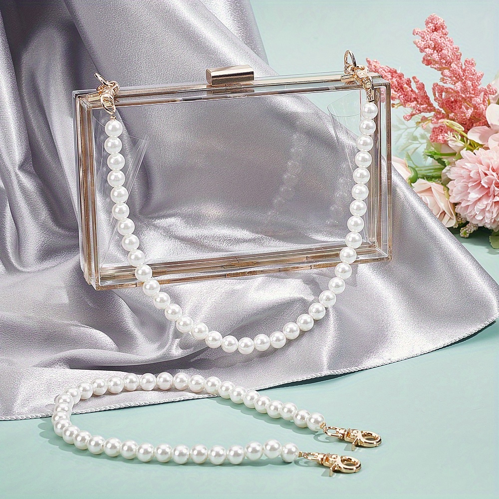 1 Box 2pcs Imitation Pearl Bead Bag Chains 41cm/16 Inch Purse Strap  Replacement Short Handbag Handles With Swivel Clasps For DIY Bag Decoration  Wallet