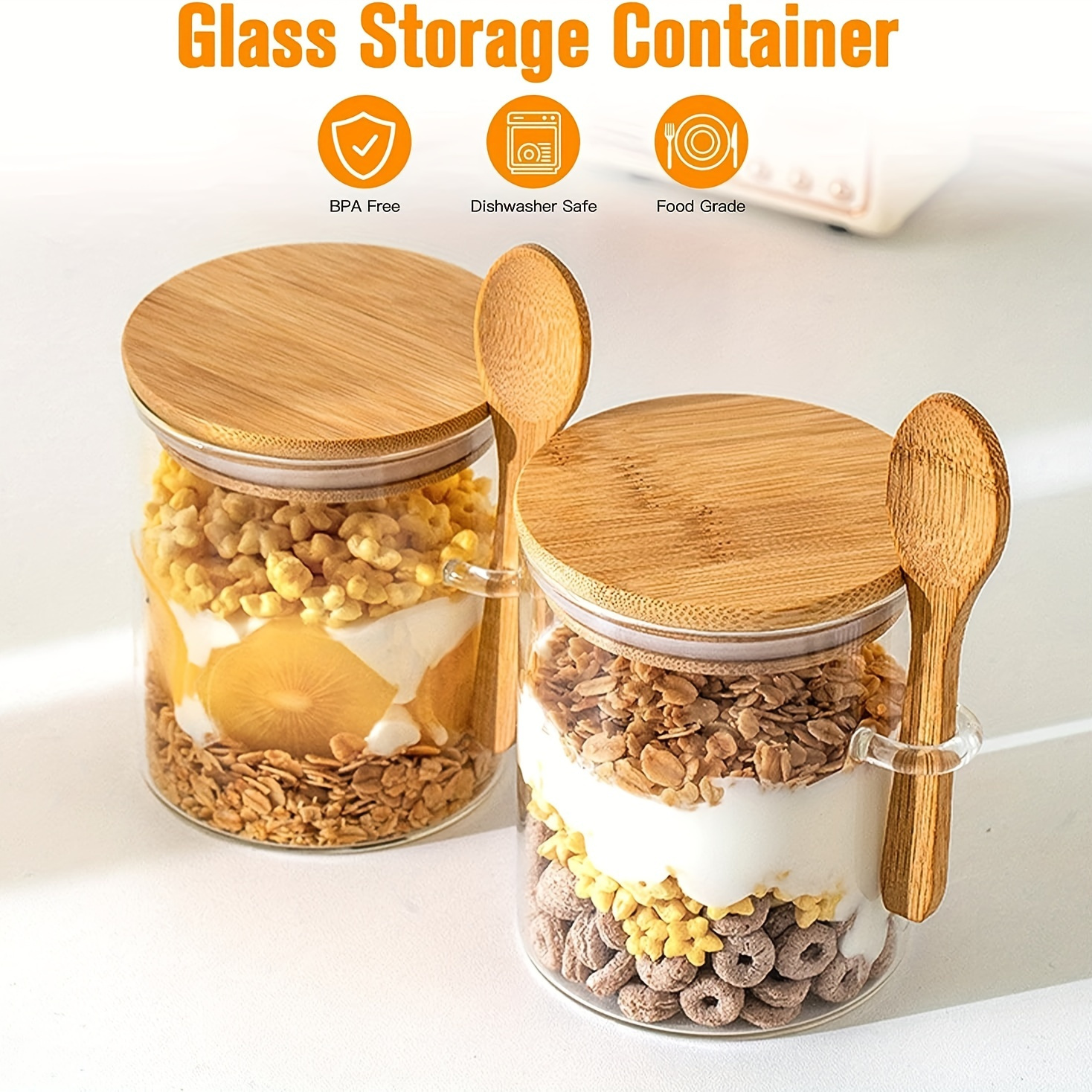 4 oz Clear Glass Borosilicate Jar with Bamboo Silicone Sealed Lid (6 Pack)
