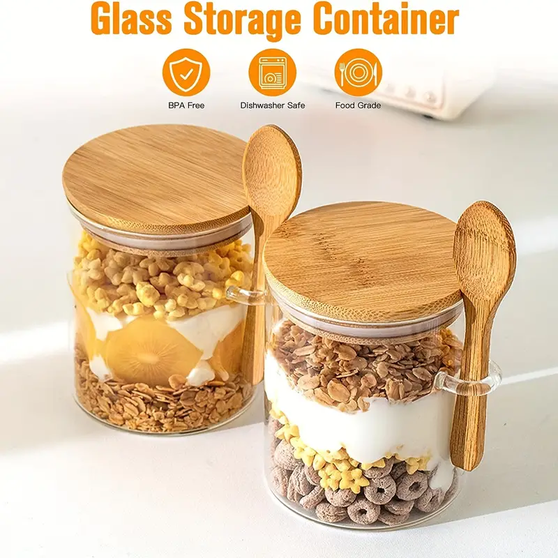 Airtight Glass Jars With Bamboo Lids And Spoons Glass - Temu
