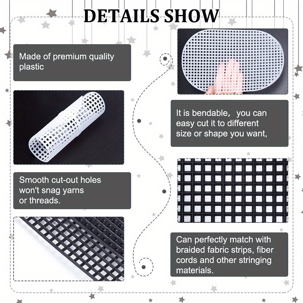 12PCS Plastic Mesh Canvas Sheets, 20x13 Inch Plastic Mesh Sheets for  Crafts, Black Plastic Canvas and Embroidery Tools for Embroidery Crafting  Knit