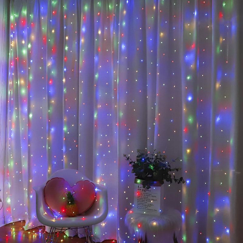 Pink curtain online fairy lights