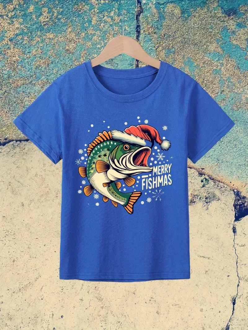 Merry Christmas Fish Dinosaur Print T Shirt Tees Kids Boys - Temu