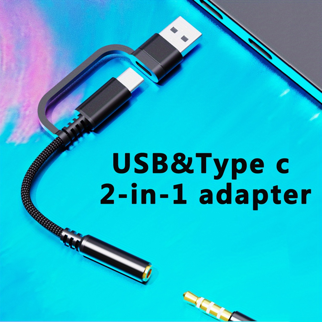 3.5mm Adaptador Auriculares 2 En 1 Adaptador Usb Tipo C Cable