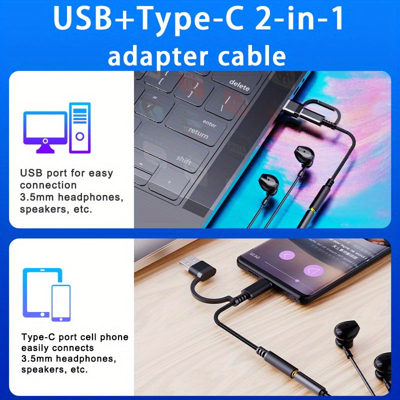 Adaptador USB-C Phone Adaptador Auxiliar de 3.5 mm Para Audio ó Audifono  Hembra