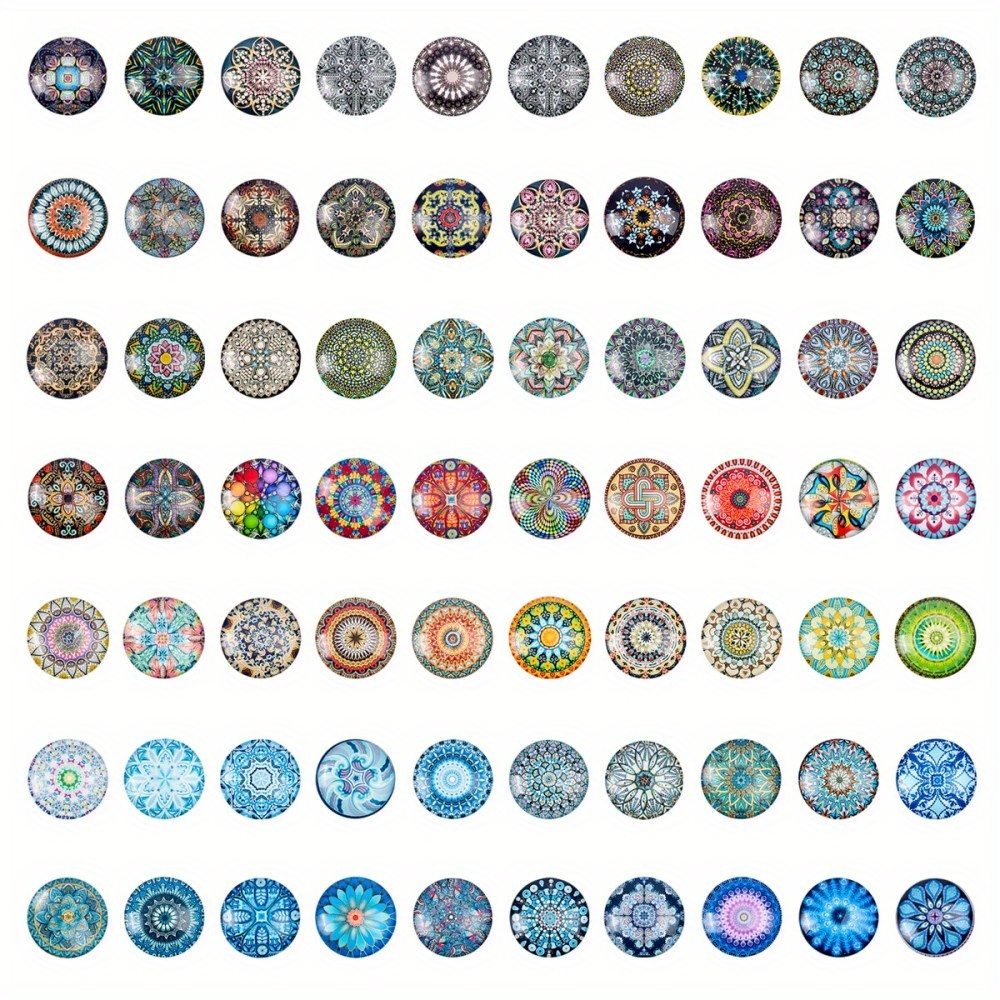 VILLCASE 200pcs Geocaching Supplies Circle Beads Vintage Ornament Homemade  Ornament Kits Mosaic Tiles Printed Glass Cabochons Mosaic cabochons Glass