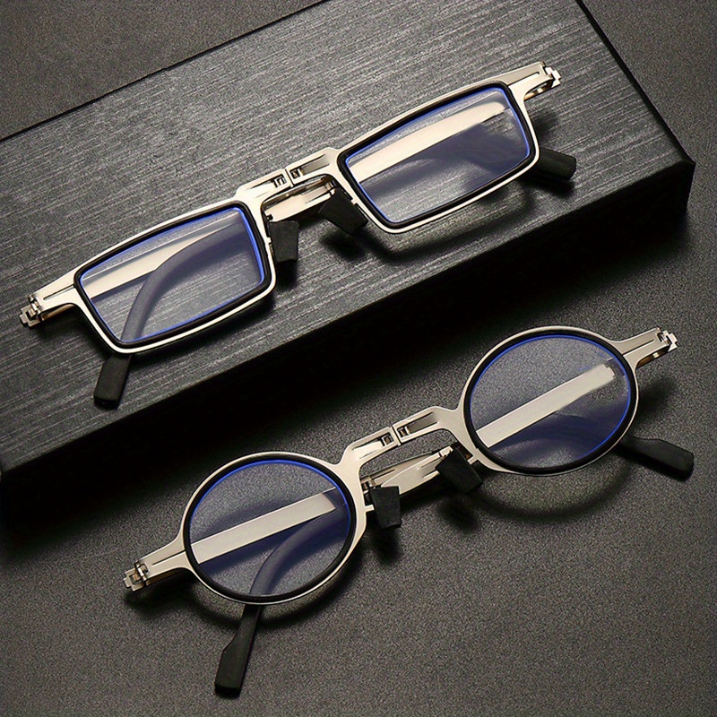Elegant Trendy Cool Classic Folding Reading Glasses, Round & Rectangular  Metal Frame Farsighted Glasses, For Men Women Casual School Business Decors