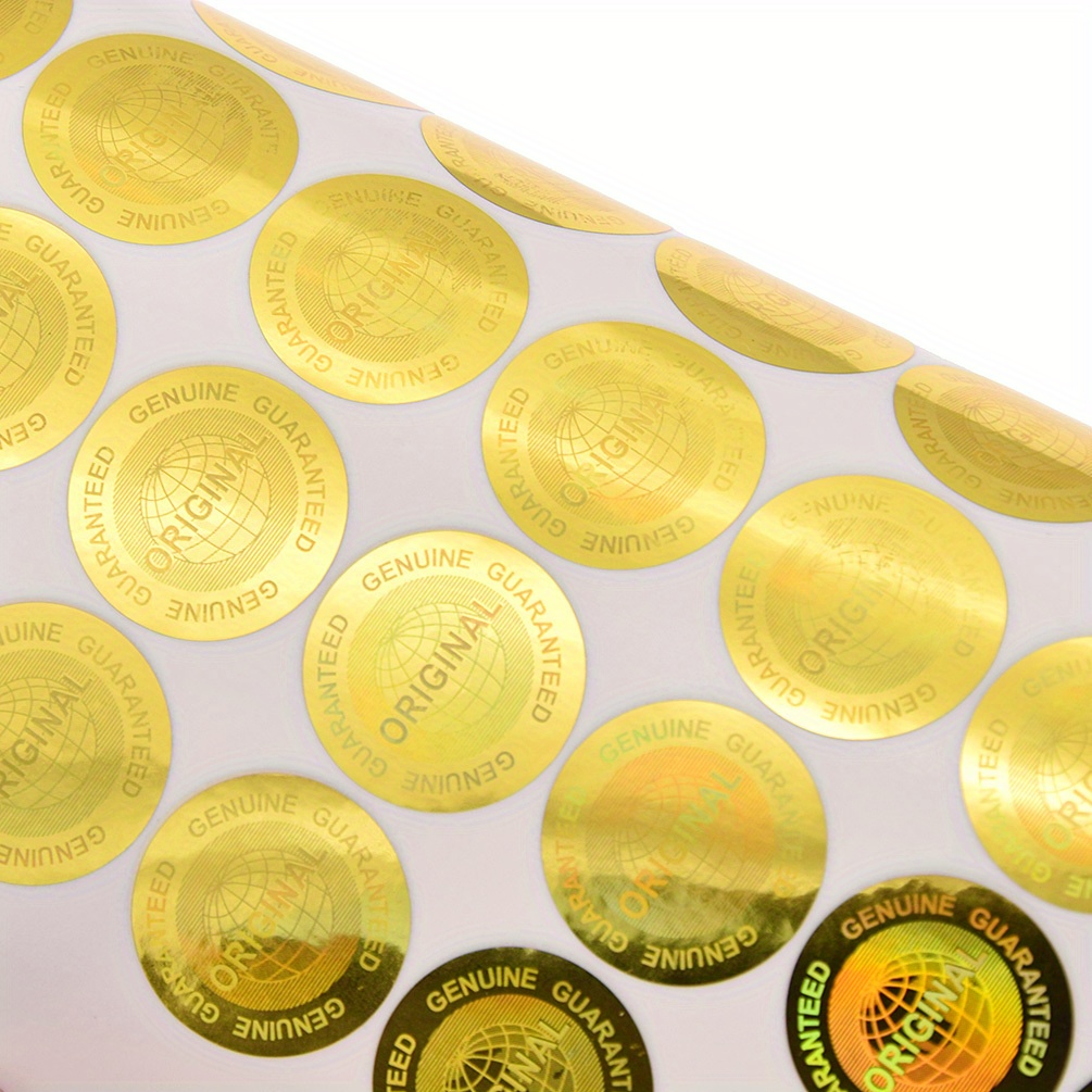 196pcs Holographic Security Stickers, Golden & Silvery, Self-adhesive, Shiny Finish, Round Labels For Everyday Office Use