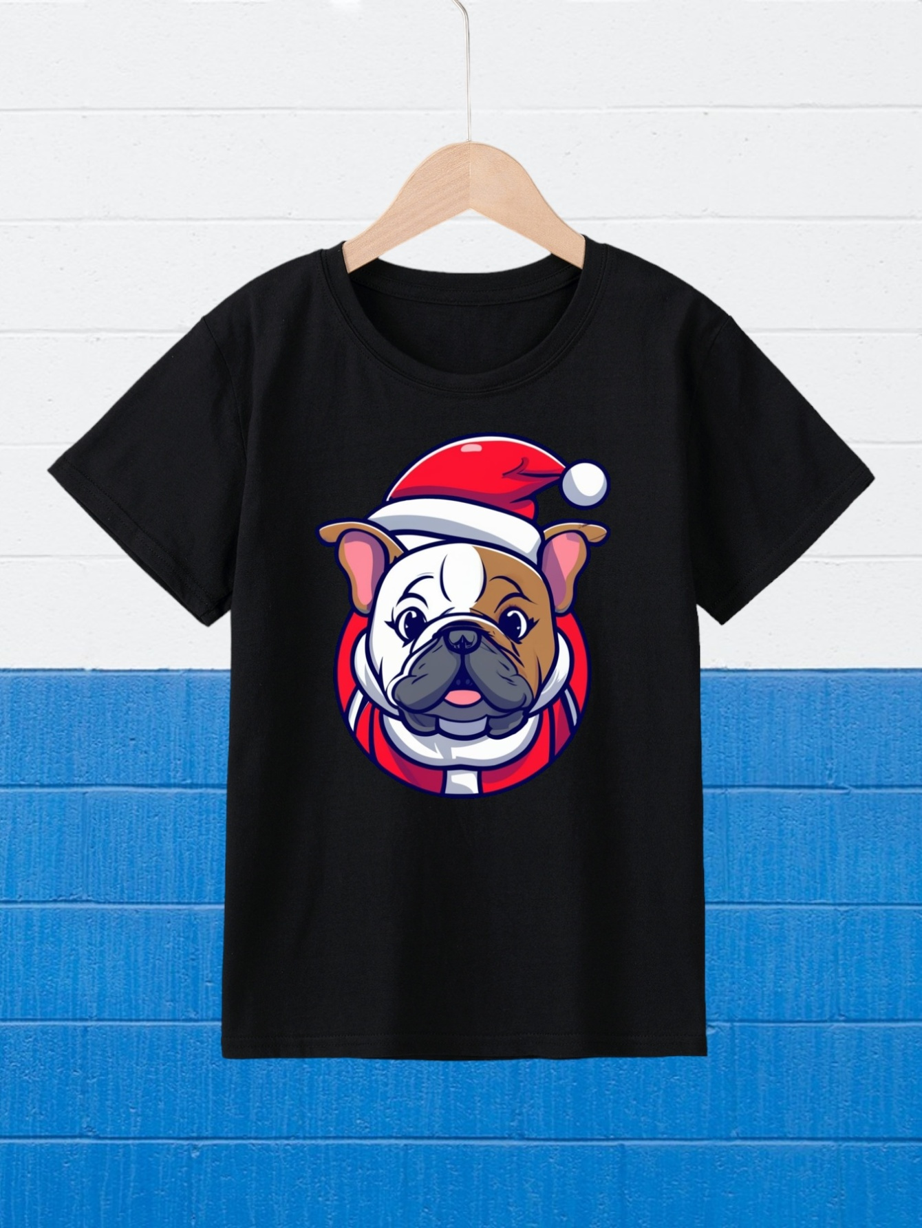 Christmas Cute Bulldog Print Boys Meaningful T-shirt, Cool